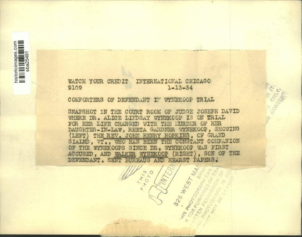 1934 Press Photo of Court of Judge Joseph David Where Dr Alice Wynekoop On Trial