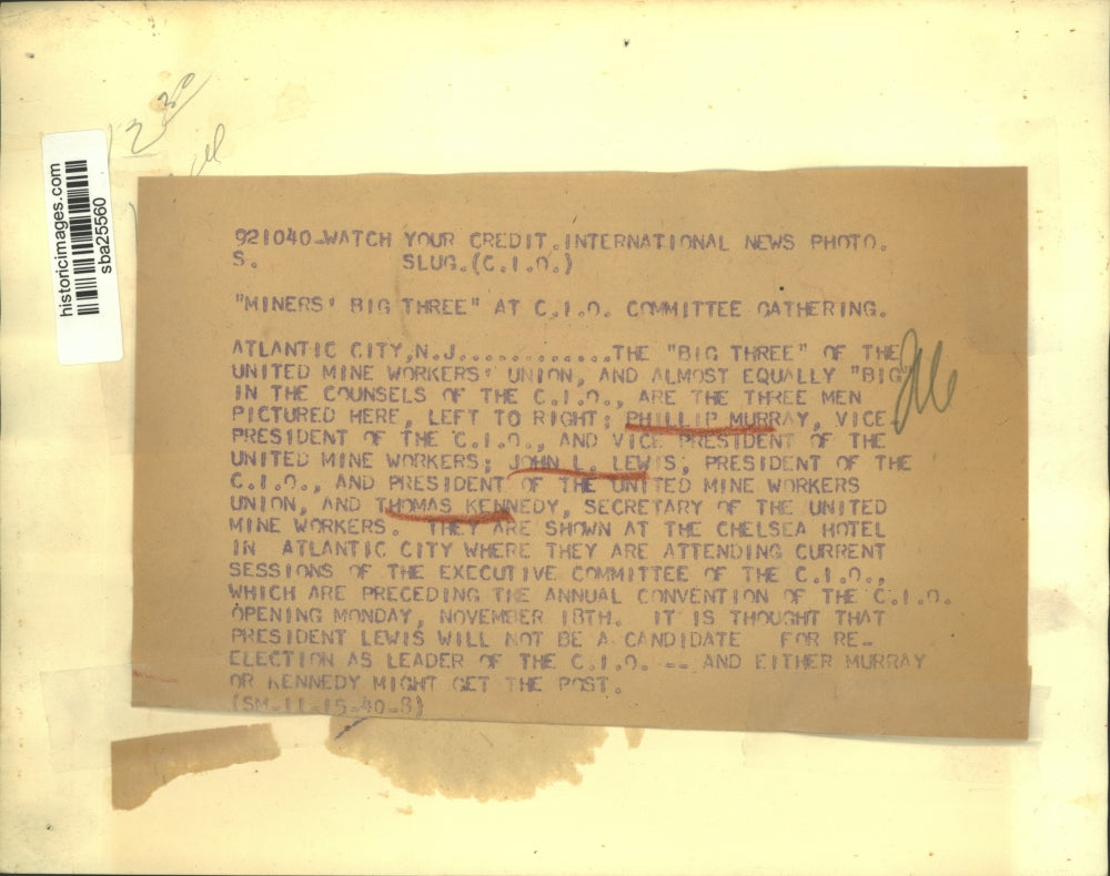 1940 Press Photo United Mine Workers Union heads at the Committee Meeting