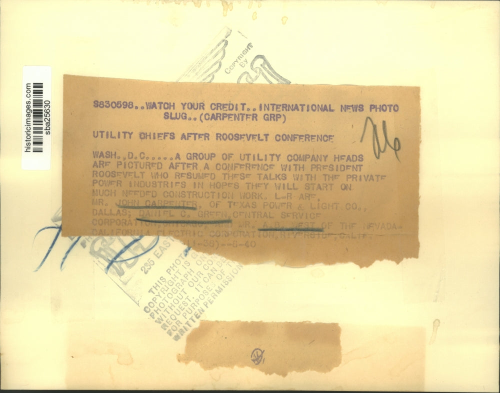 1938 Press Photo Utility company heads at White House Carpenter, D Green A West