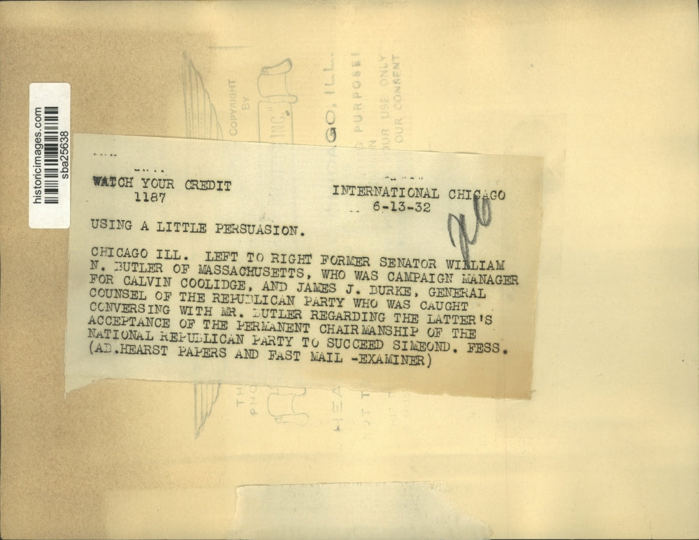 1932 Press Photo Senator William N. Butler confers with Counsel James Burke