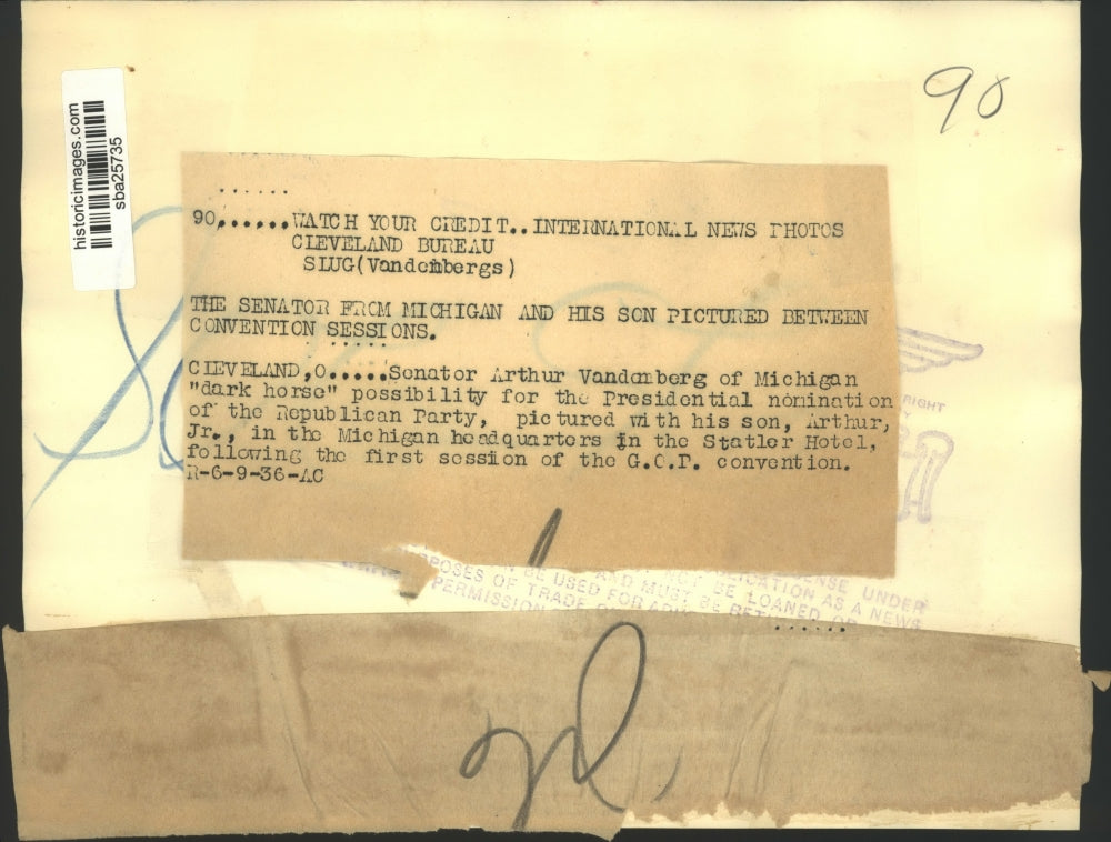 1936 Press Photo Sen Arthur Vandenberg of Michigan & son Arthur Jr - sba25735