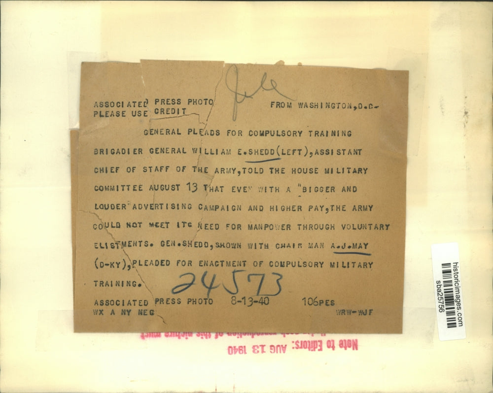 1940 Press Photo William Shedd appears before the House Military Committee