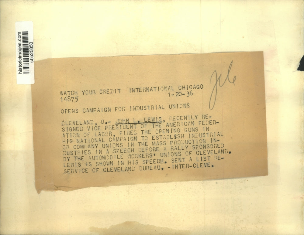 1936 Press Photo John L.Lewis opens campaign for Industrial Unions - sba25850