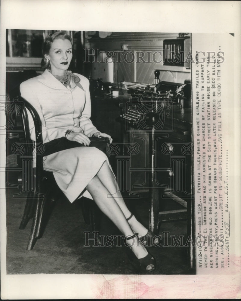1947 Press Photo Patricia Miles at police station after arrest of J Meyer