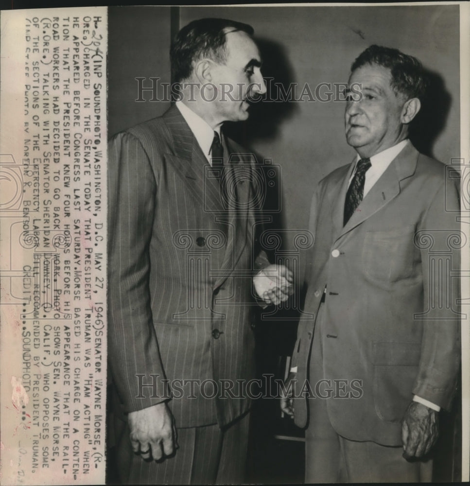 1946 Press Photo Sen Wayne Morse R of Ore &amp; Sen Sheridan Downey D of Calif