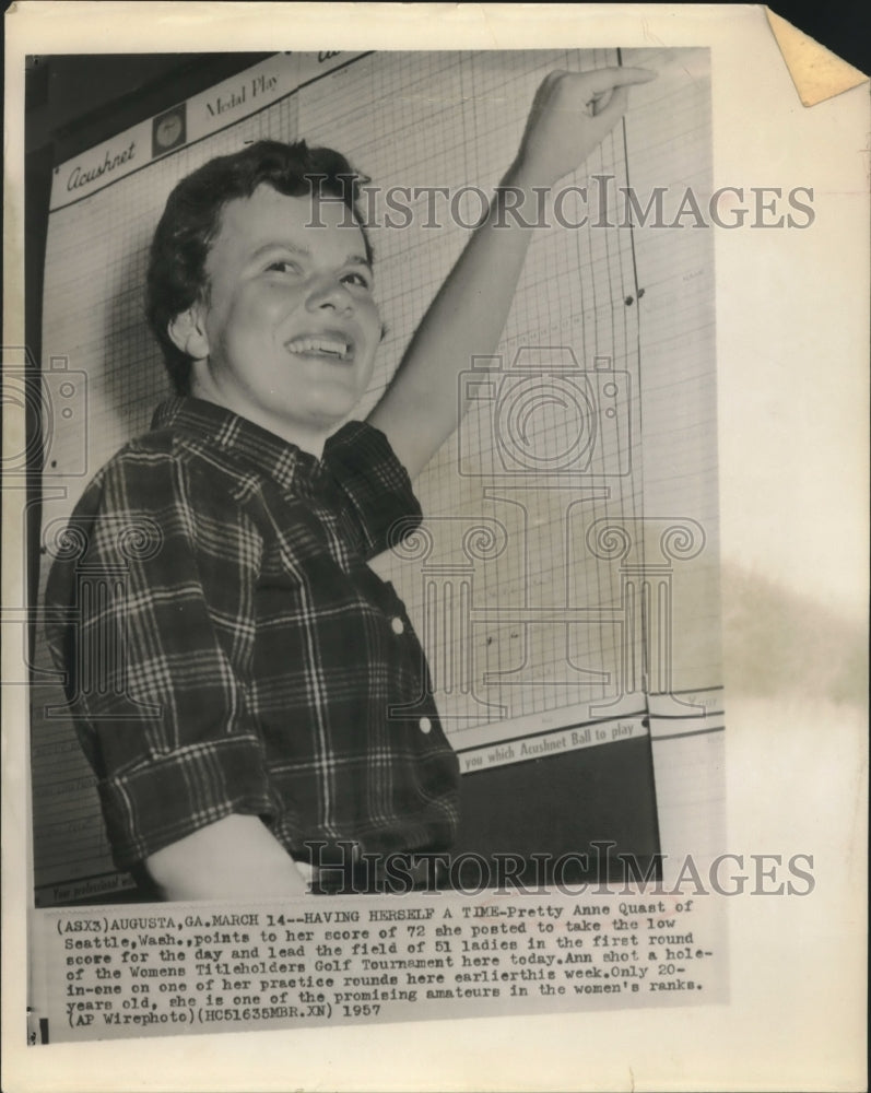 1957 Press Photo Anne Quast Leads in Womens Titleholders Golf Tournament