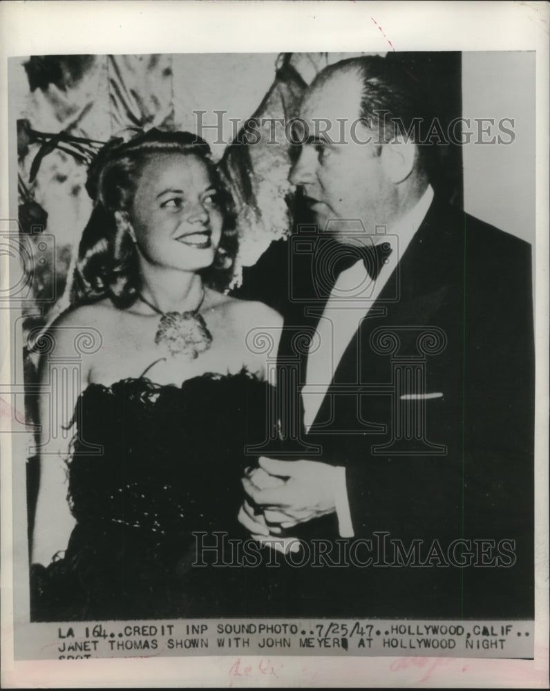 1947 Press Photo Janet Thomas with John Meyer at Hollywood Night Spot