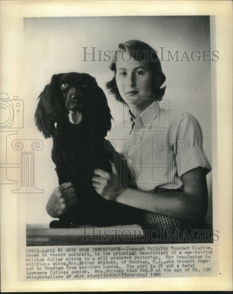 1960 Press Photo Joannah Clapton inherits estate from Mrs. Arthur Whitney- Historic Images