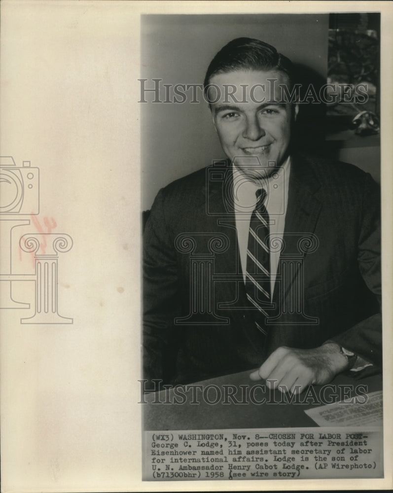 1958 Press Photo George C Lodge chosen for Assistant Secretary of Labor
