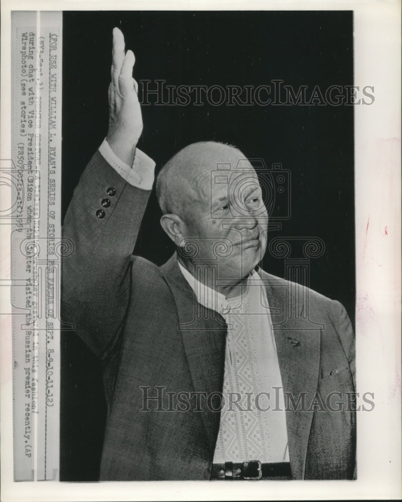 1959 Press Photo Russian Premier Nikita Khrushchev gestures during Nixon visit