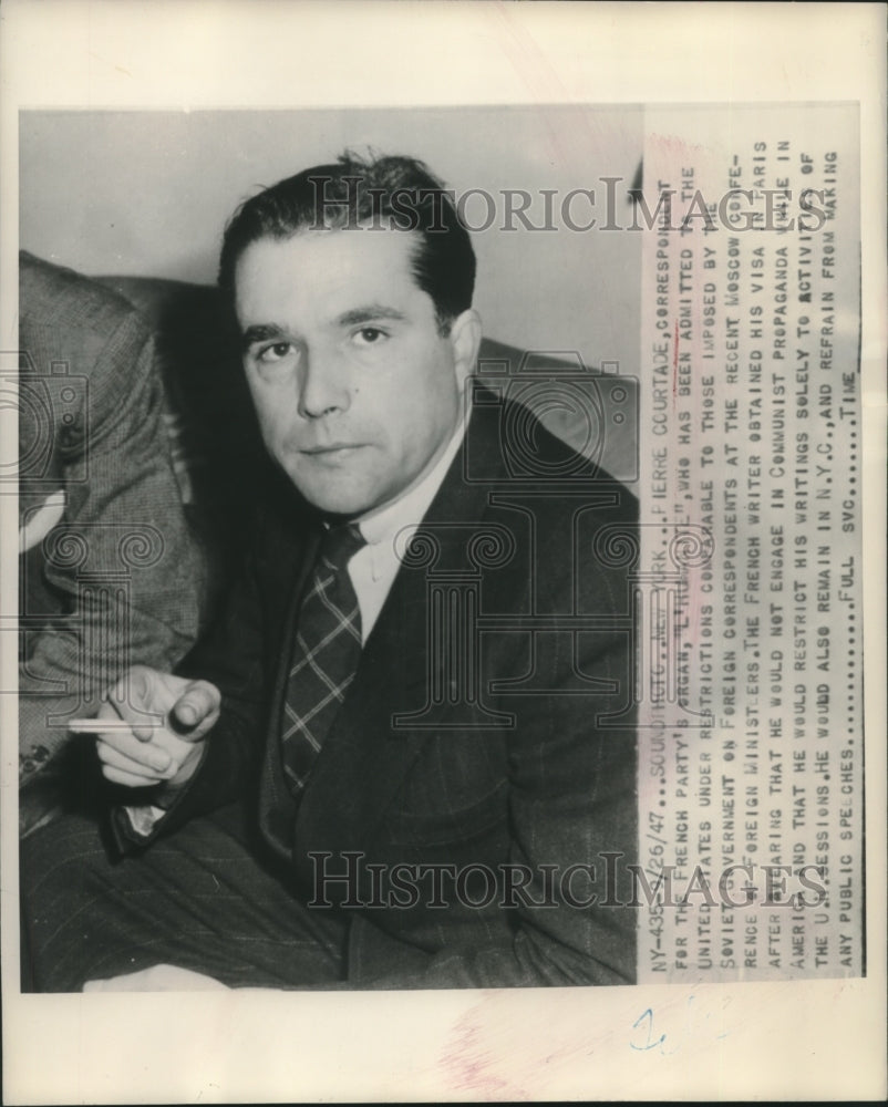 1947 Press Photo Pierre Courtade Correspondent for L Ruminate admitted to the US