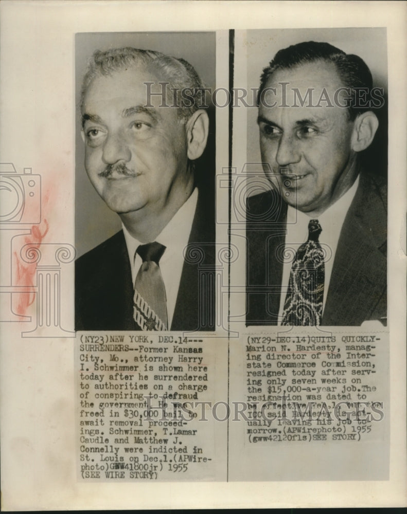 1955 Press Photo Attorney Harry Schwimmer charged with conspiracy to defraud