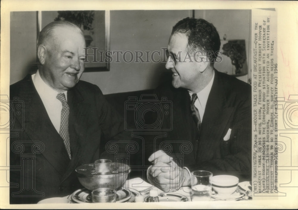 1946 Press Photo Pres Hoover Discusses European Food Situation with C. Anderson