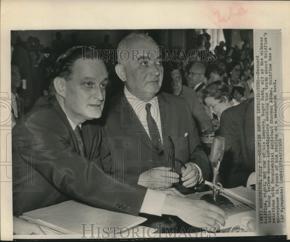 1958 Press Photo Bernard Goldfine at Witness Table Before House Investigators