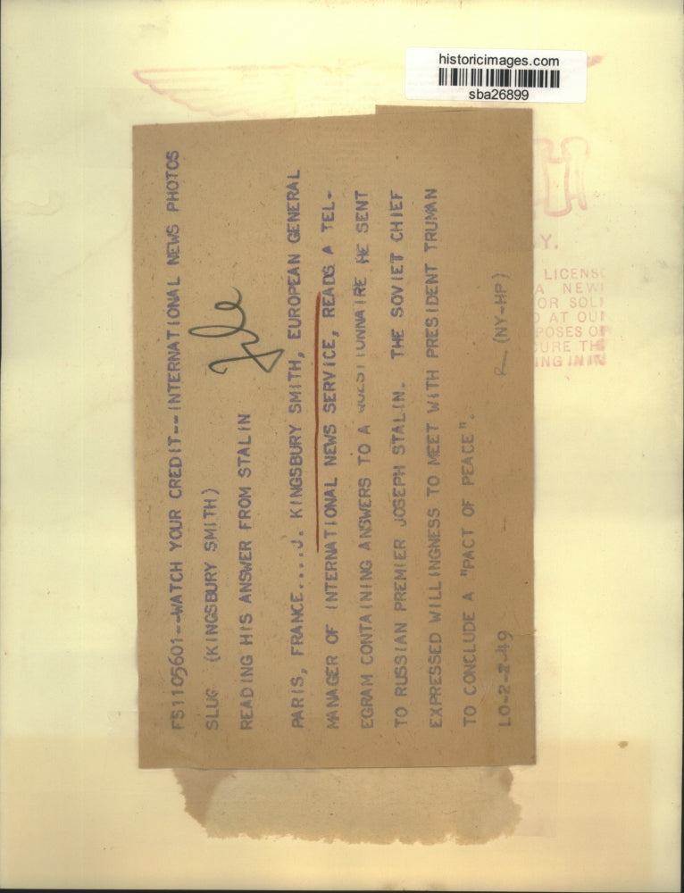 1949 Press Photo J. Kingsbury Smith, European General Mgr. Of News Services