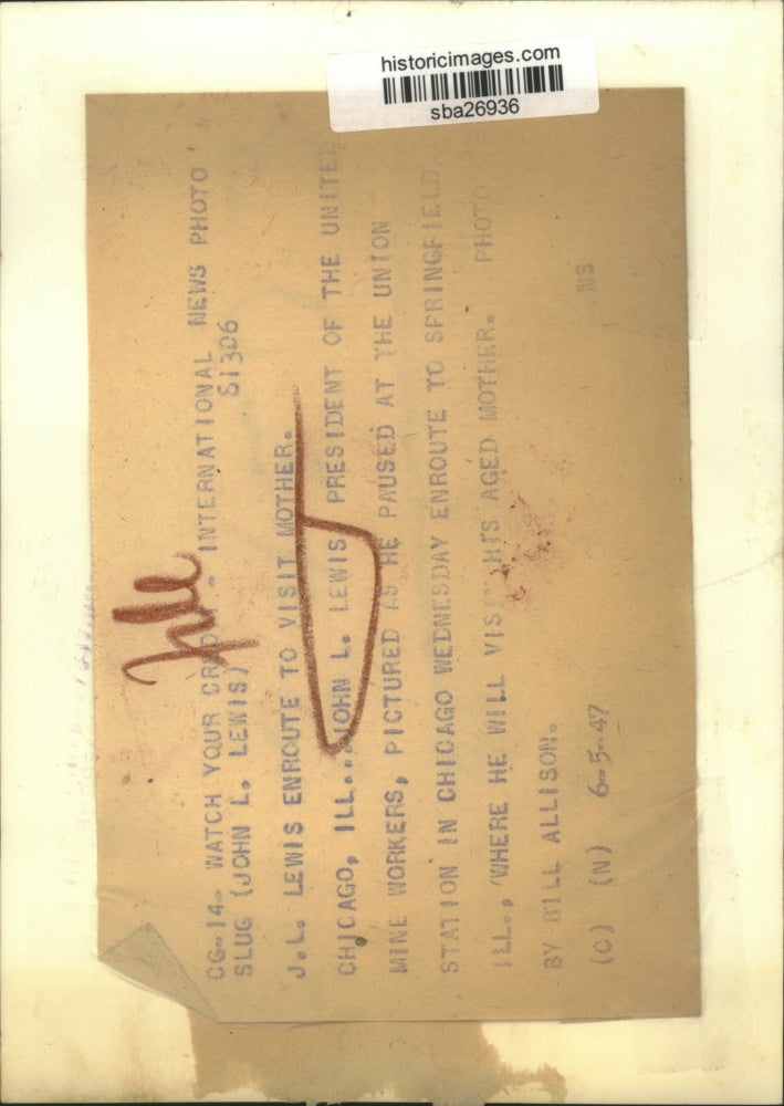 1947 Press Photo UMW President John Lewis en route to visit mother - sba26936