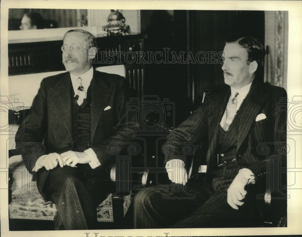 1936 Press Photo Leon Blum & Anthony Eden Shown Between League of Nation Session