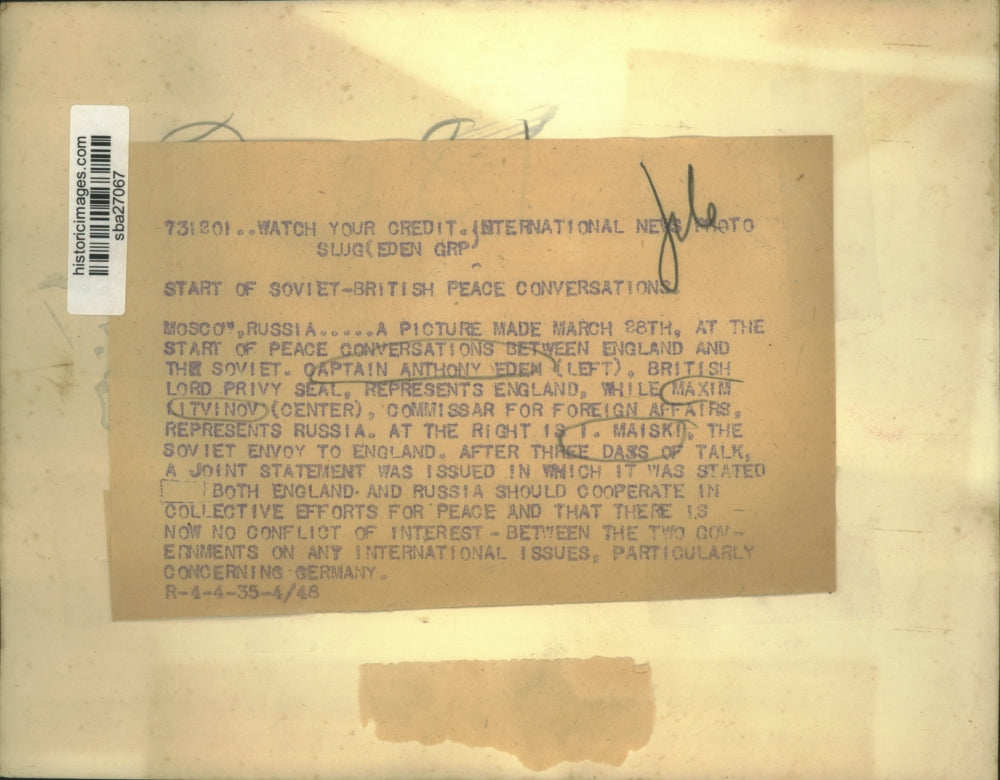 1935 Press Photo Officials at Start of Peace Discussion Between England & Soviet