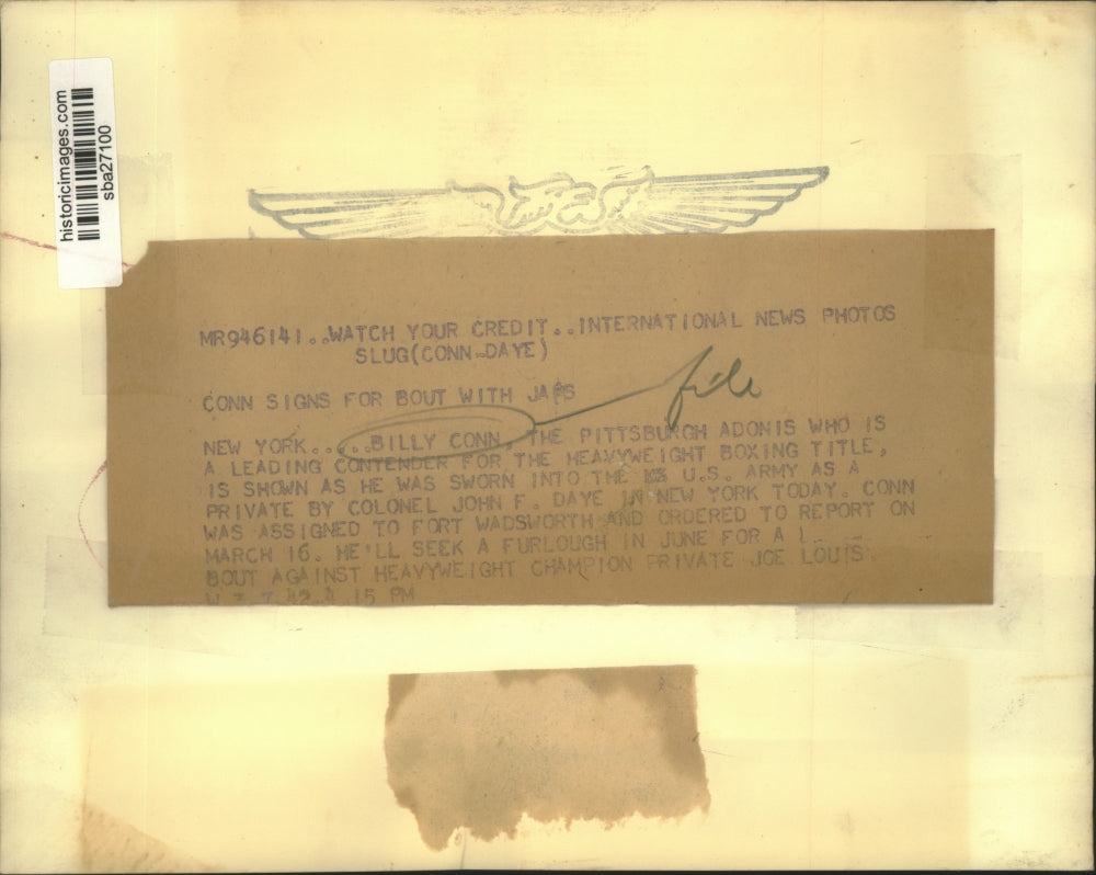 1942 Press Photo Boxer Billy Conn sworn in as Private in US Army - sba27100