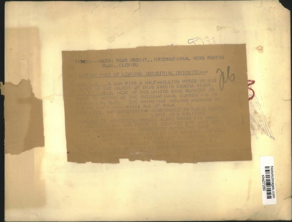 Press Photo John L Lewis Head of United Mine Workers Shown in Camera Study