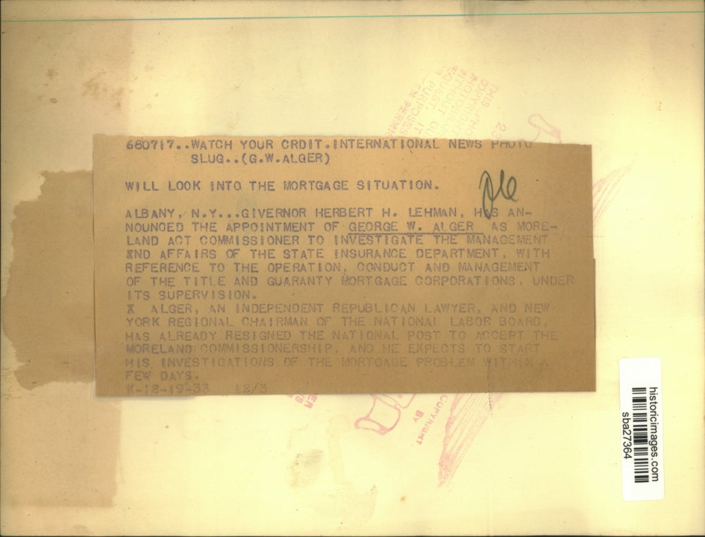 1933 Press Photo George Alger appointed as Land Act Commissioner - sba27364