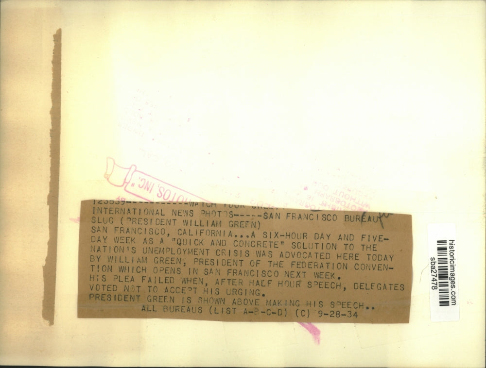 1934 Press Photo William Green president of American Federation of Labor