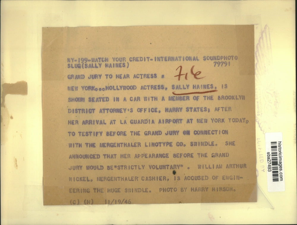 1946 Press Photo Actress Sally Haines & a Brooklyn DA head to Grand Jury