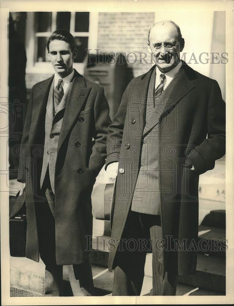 Press Photo Henry Morgenthau Jr., son leave breakfast with Harvard president, MA- Historic Images