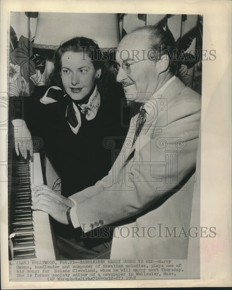 1948 Press Photo Harry Owens, band leader &amp; composer with Helene Cleveland