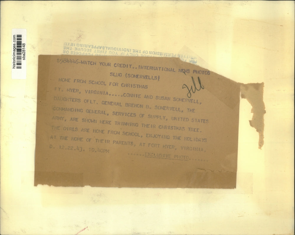 1943 Press PhotoConnie & Susan Schervell, daughter of Lt Gen Brehen B Schervell