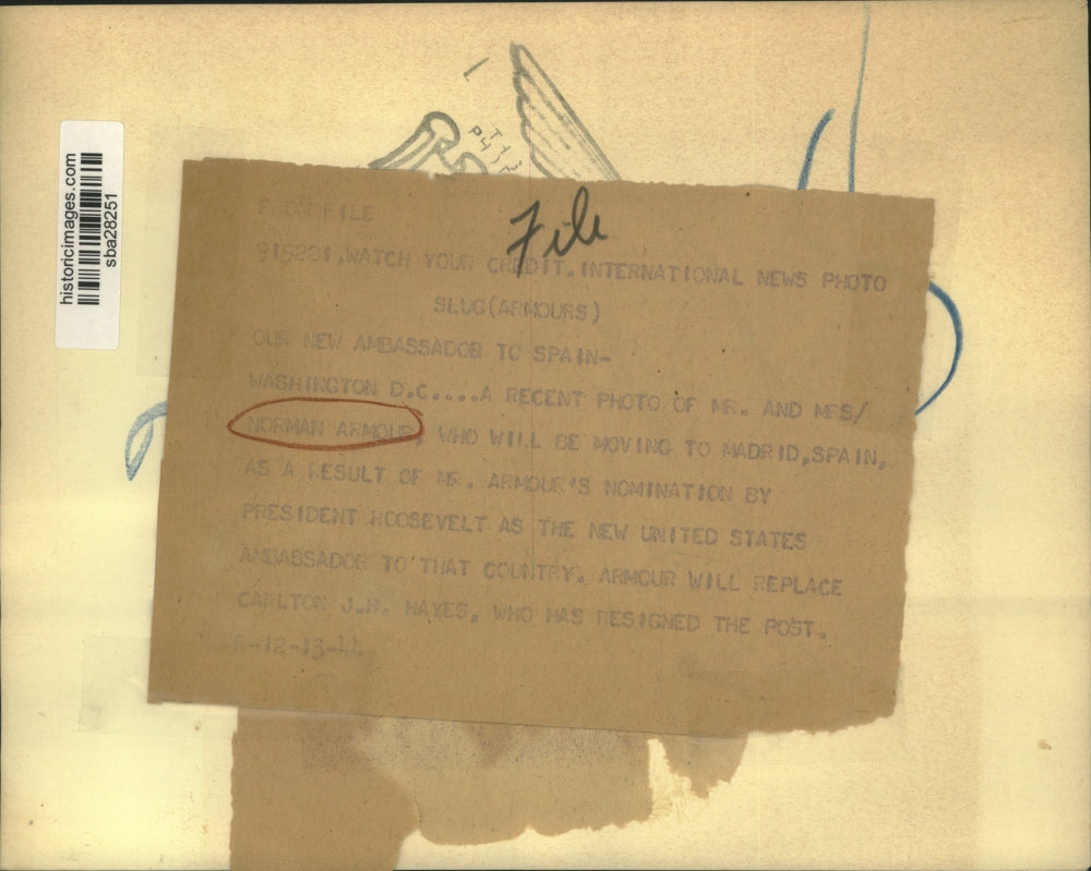 1944 Press Photo Norman Armour named US Ambassador to Spain and his wife