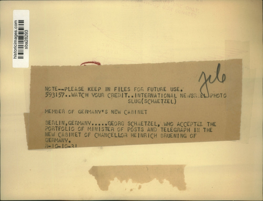 1931 Press Photo Georg Schaetzel,new Minister of Posts & Telegraph Germany