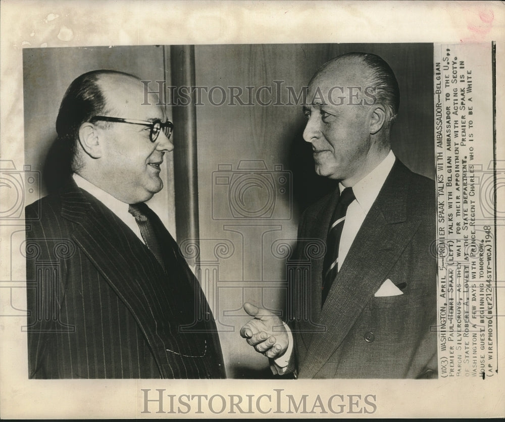 1948 Press Photo Belgian Premier Paul Henri Spaak & ambassador Baron Silvercruys
