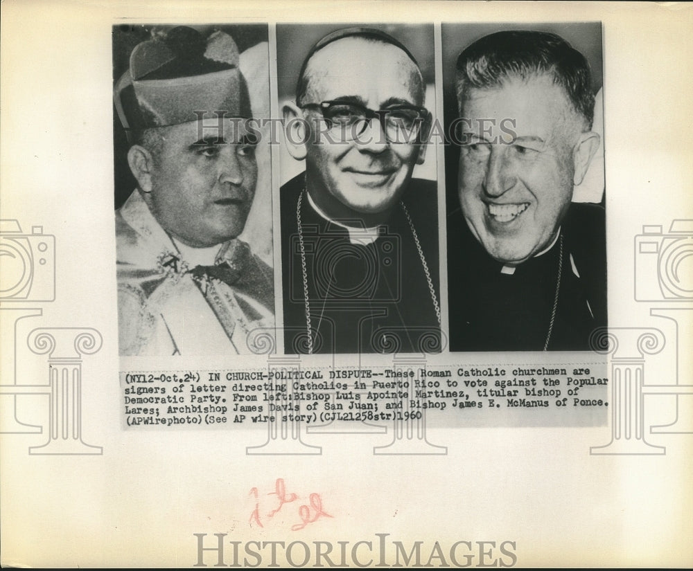 1960 Press Photo Roman Catholic churchmen Luis A Martinez, J Davis & J McManus