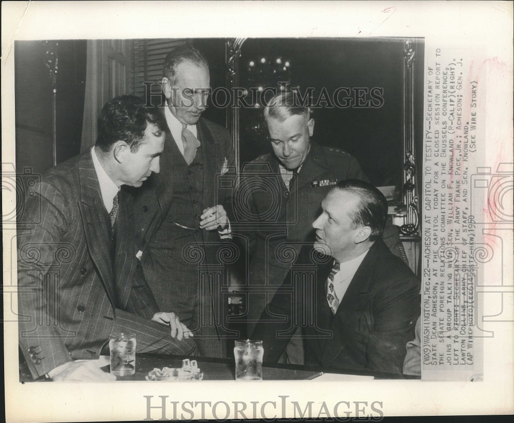 1950 Press Photo Secretary of State Dean Acheson with Sen WF Knowland & F Pace