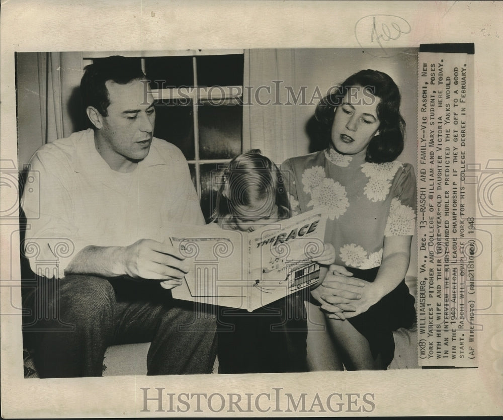 1948 Press Photo Yankees pitcher, William &amp; Mary student Vic Raschi with family- Historic Images