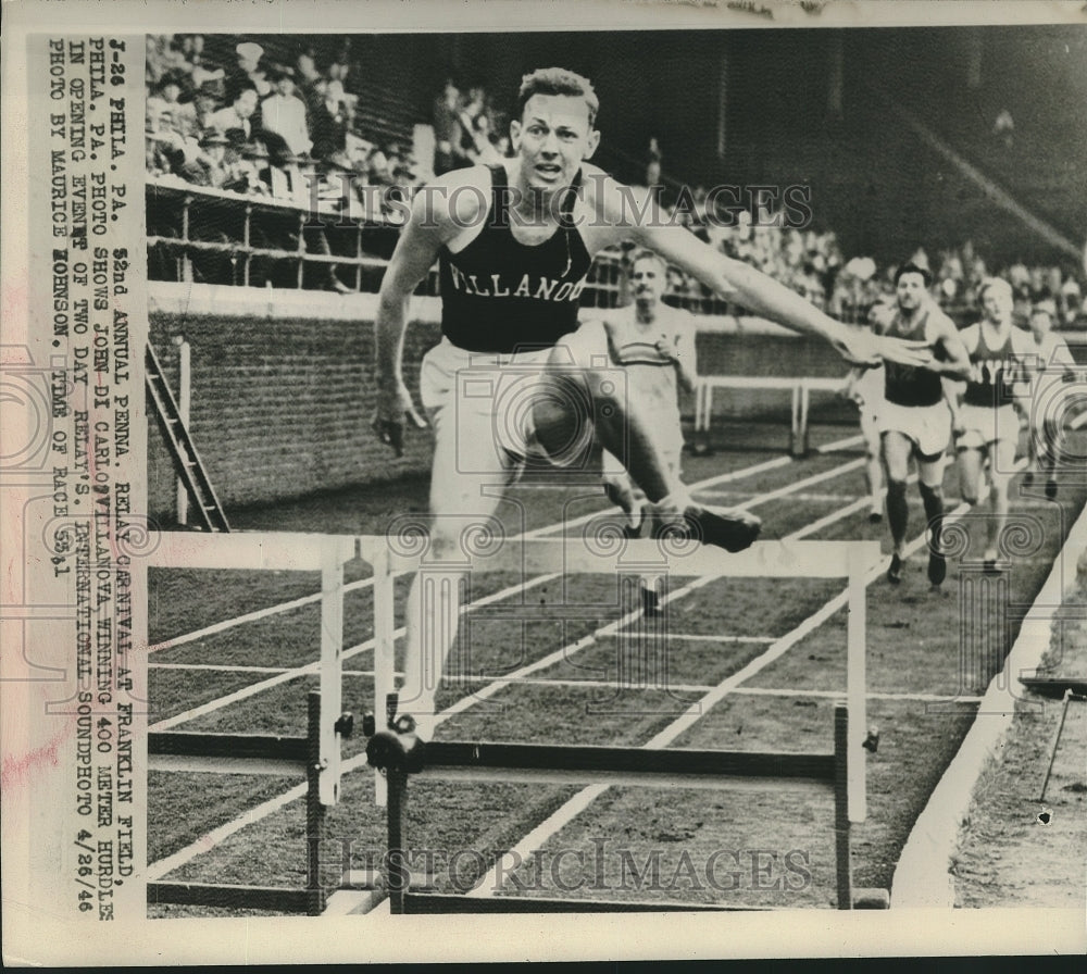 1946 Press Photo John Villanova wins 400 meter hurdle event in Philadelphia