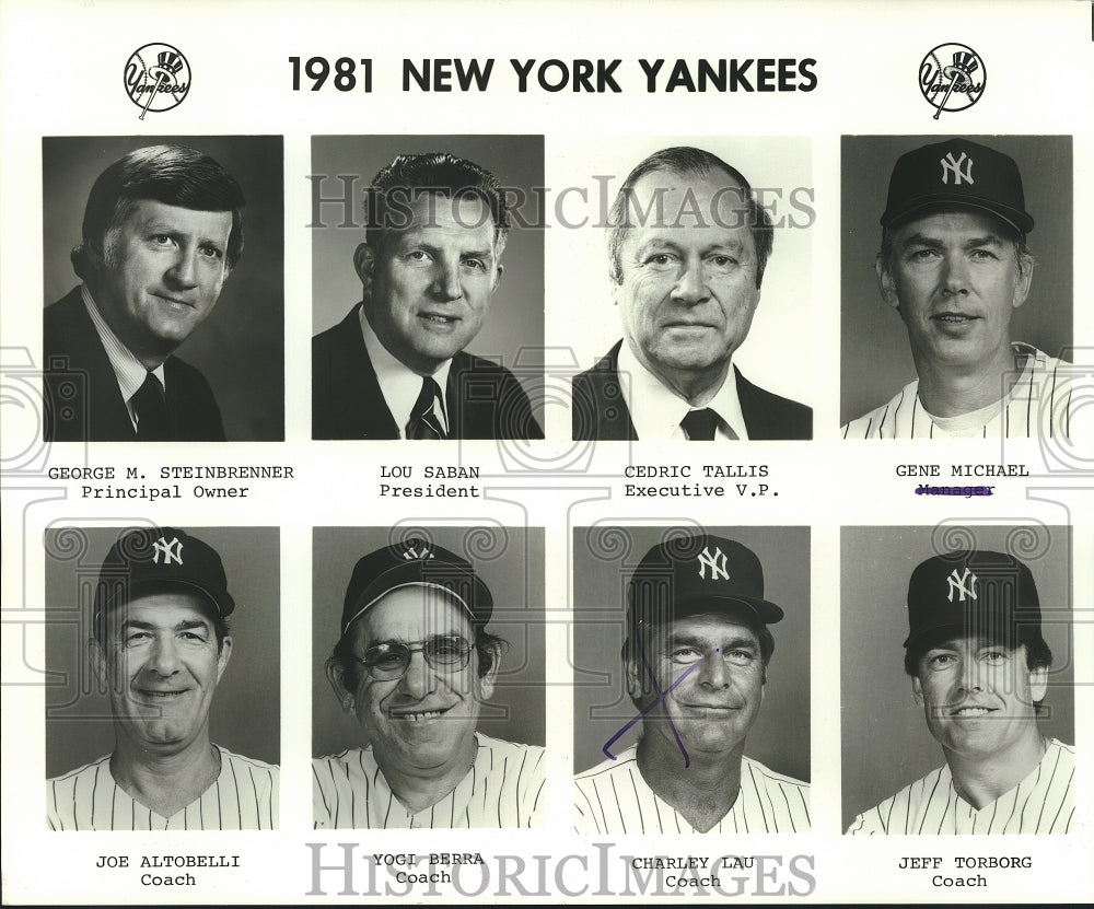 1981 Press Photo NY Yankees GM Steinbrenner, L Saban, C Tallis. G Mitchell et al- Historic Images