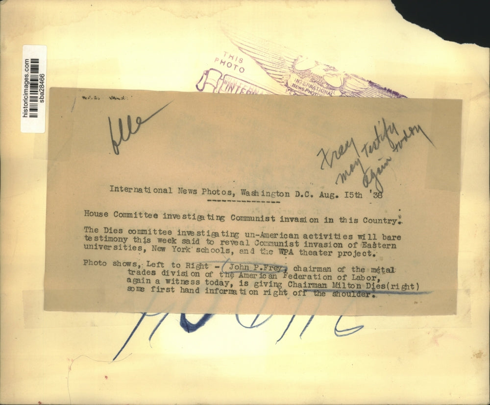 1938 Press Photo John P Frey chairman of metal trades division of AFL & M Dies