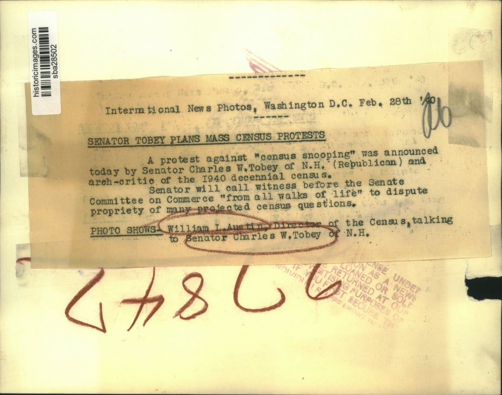 1940 Press Photo William L Austin Director of Census & Sen Charles W Tobey