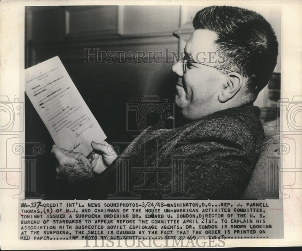 1948 Press Photo J. Parnell Thomas, chairman House of Un-American Activities