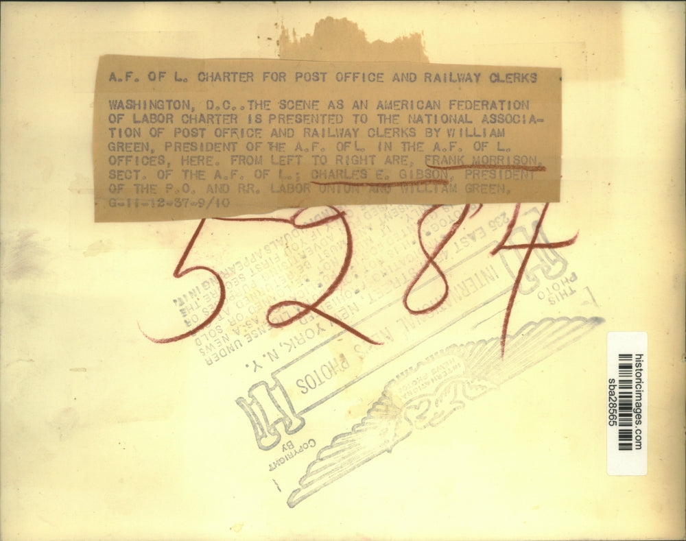 1937 Press Photo AFL president William Green with F Morrison & C E Gibson