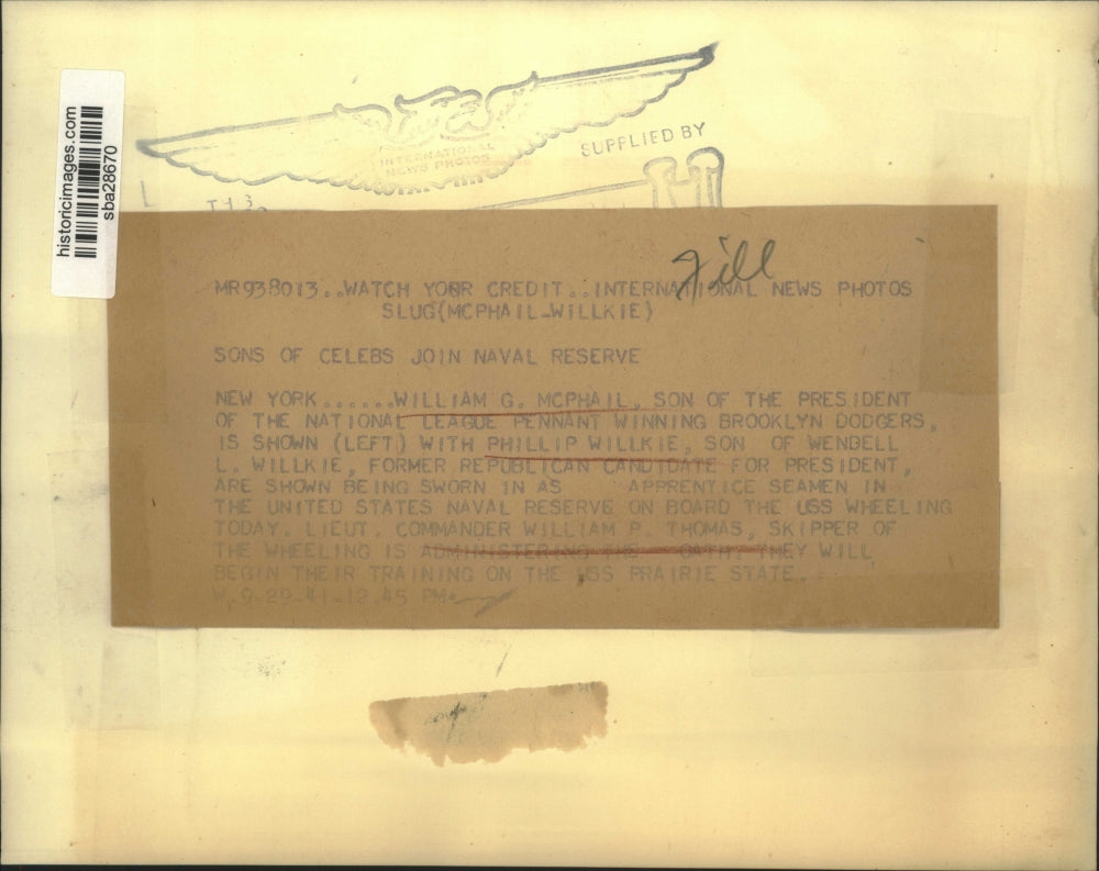 1941 Press Photo William McPhail and Phillip Willkie join Navy Reserve, WWII