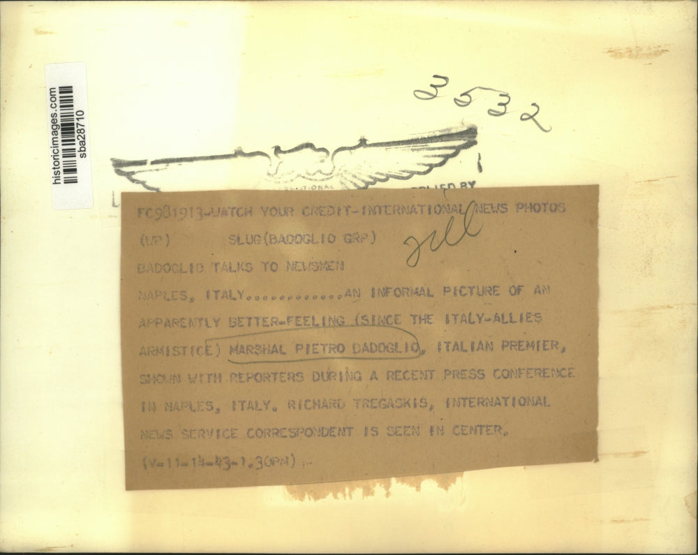 1943 Press Photo Italian Premier Pietro Badoglio shown during press conference