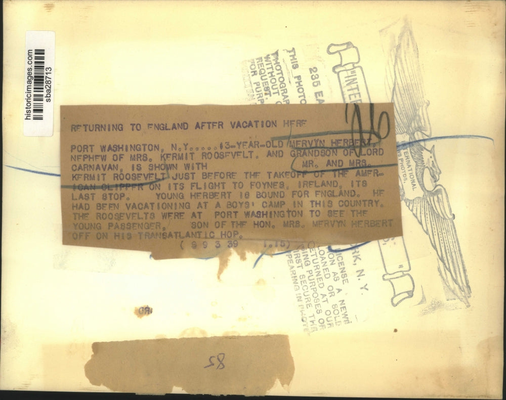 1939 Press Photo 13 year old Mervyn Herbert shown with Mr & Mrs Kermit Roosevelt