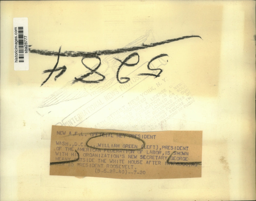 1940 Press Photo William Green and George Meany of the AFL visit President