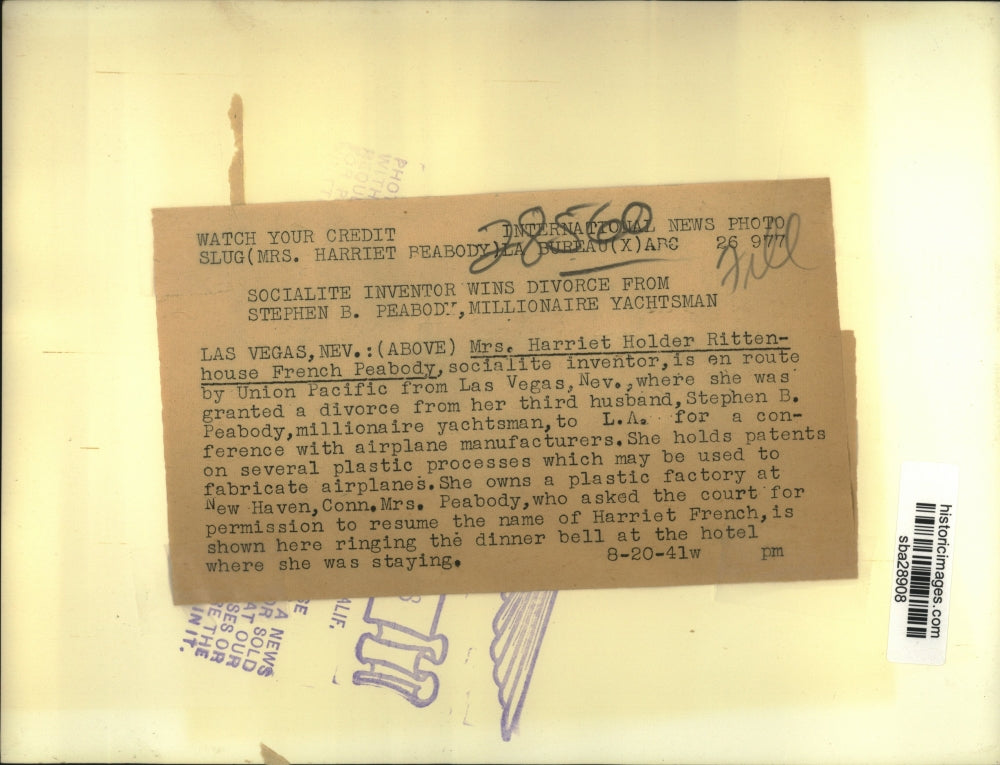 1941 Press Photo Harriet Holder Rittenhouse French Peabody granted a divorce