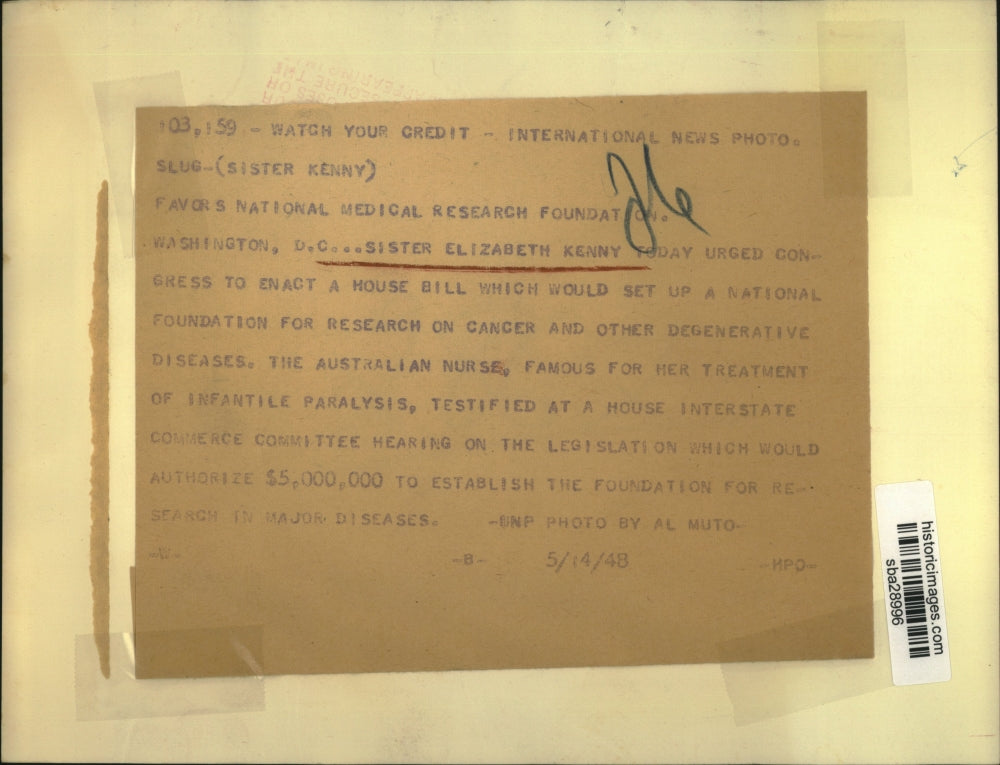 1948 Press Photo Sister Elizabeth Kenny urges action on House bill - sba28996