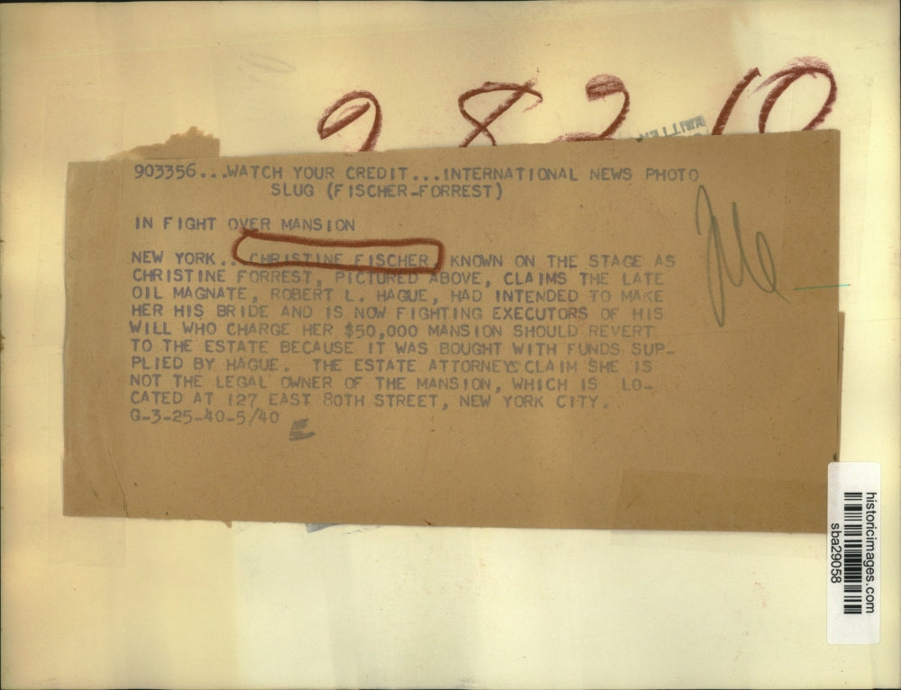 1940 Press Photo Christine Fischer, stage name Christine Forrest - sba29058