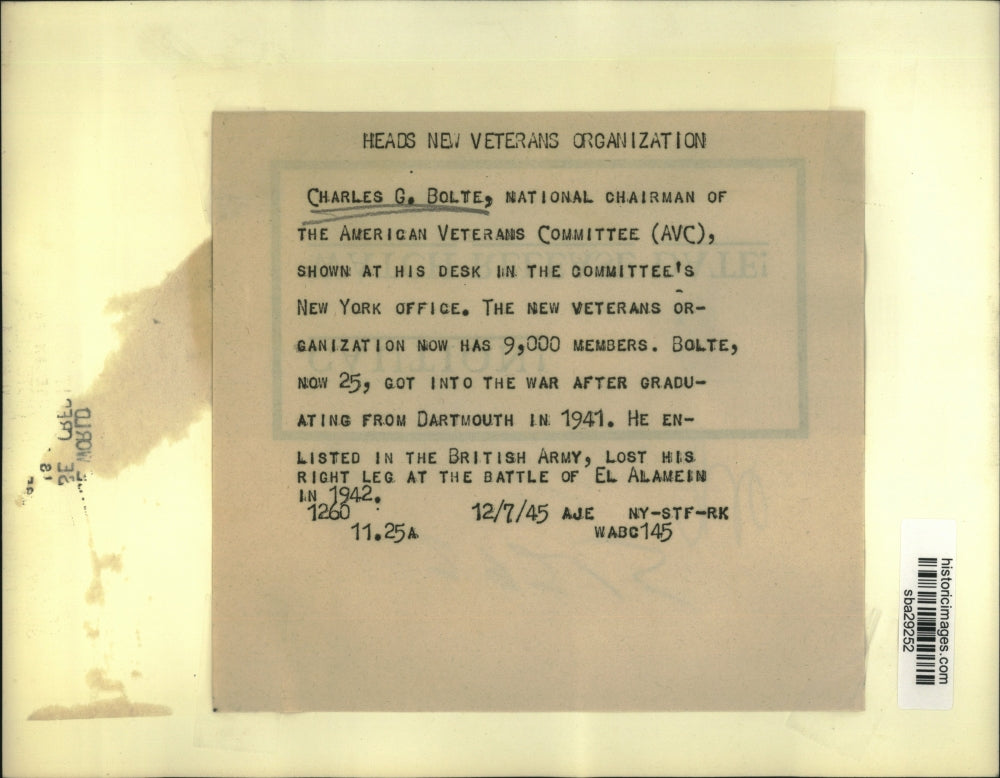 1945 Press Photo Charles Bolte, National Chairman of American Veterans Committee